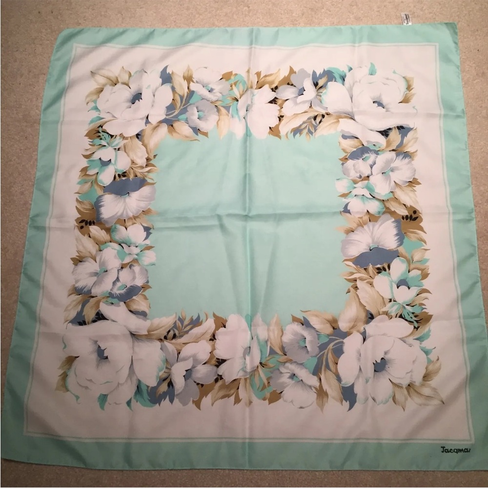 JACQMAR of London women's  Teal/White Floral Scarf 29 1/2" x 31 1/2"